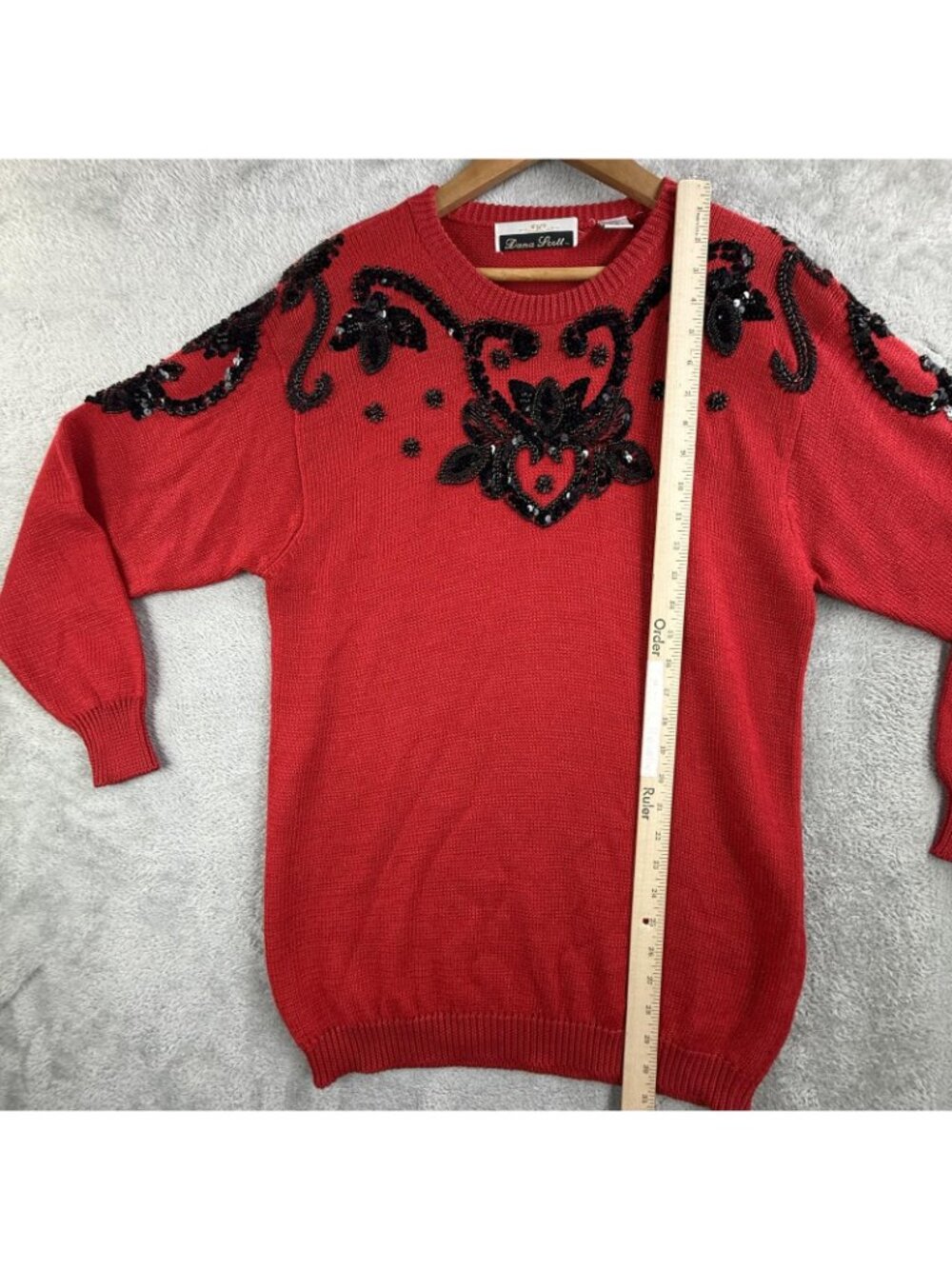 Vintage Dana Scott Sweater Womens Small Red Beaded Sequin Floral Tunic 90s Boho - Picture 10 of 15